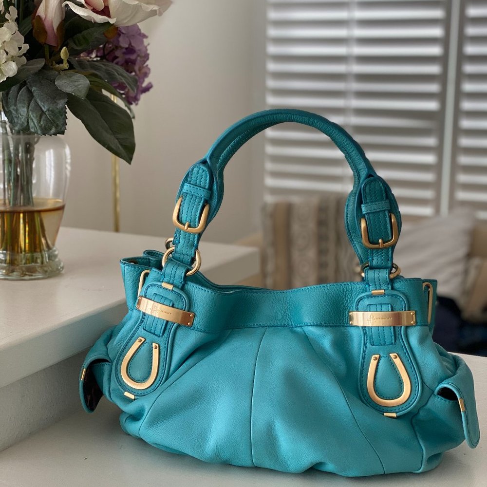 B Makowsky Leather Turquoise Aqua Leather Bag
